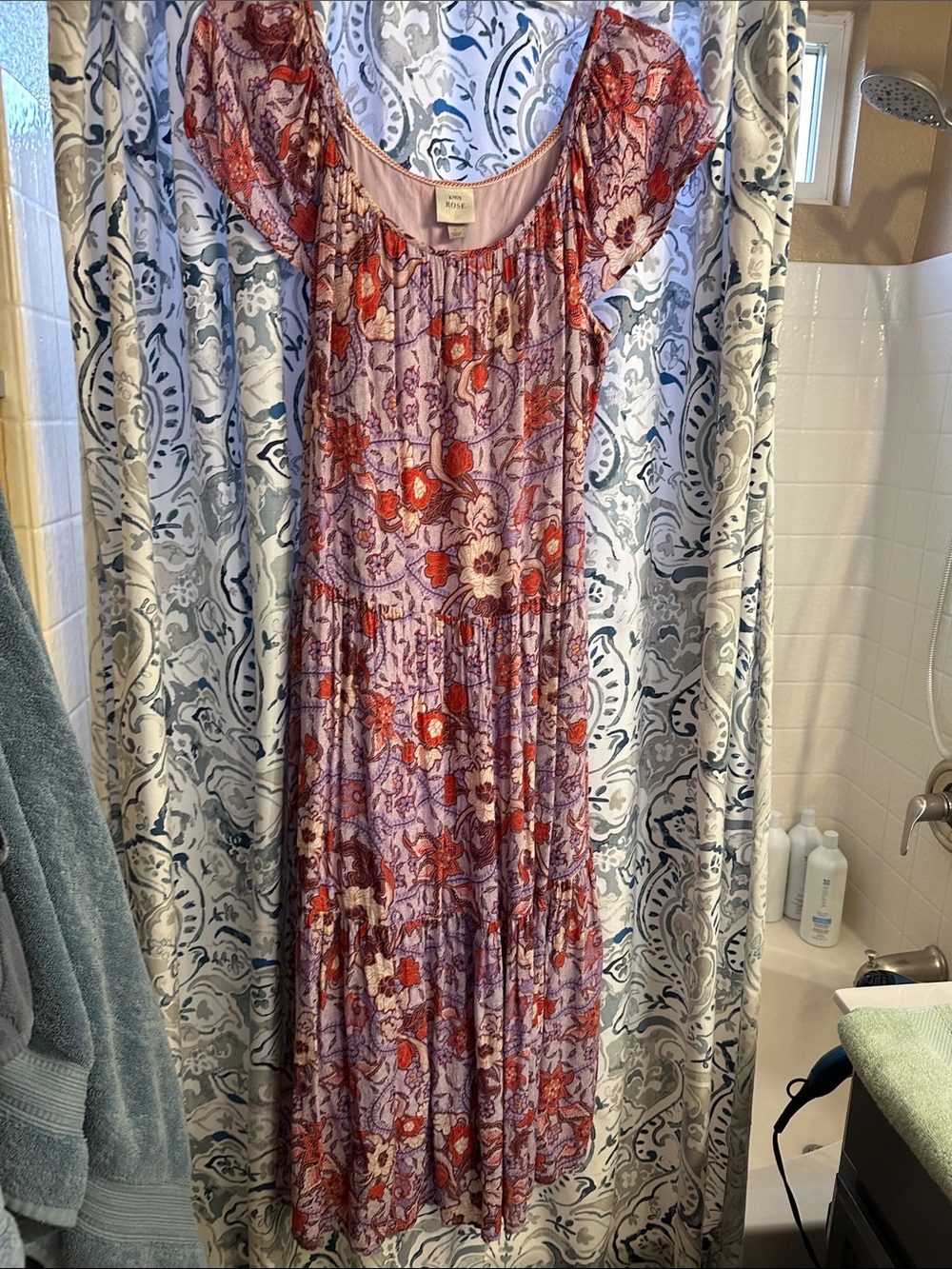 Knox Rose Lavender Maxi Dress with Red Floral Print